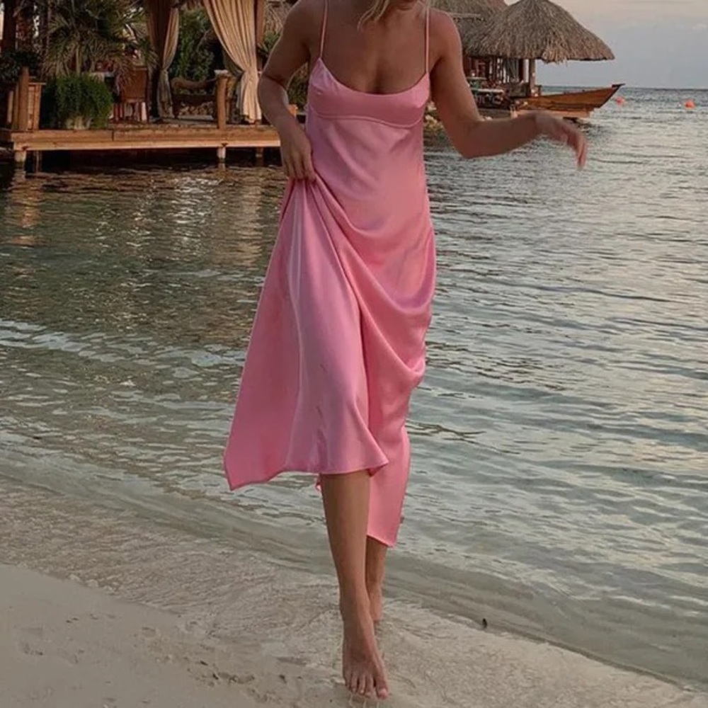 Pink satin slip dress